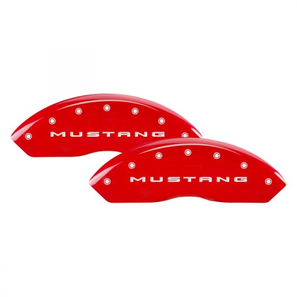 MGP® - Gloss Red Front Caliper Covers with Front Mustang and Rear Bar and Pony Engraving (Full Kit, 4 pcs)