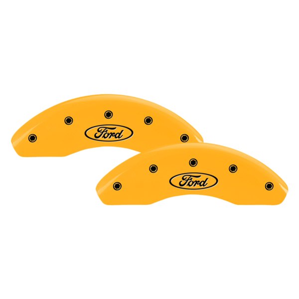 MGP® - Gloss Yellow Front Caliper Covers with Ford Oval Logo Engraving (Full Kit, 4 pcs)
