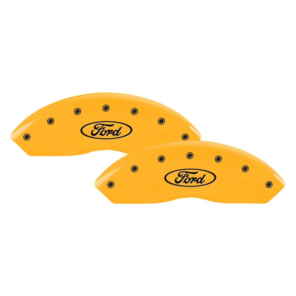 MGP® - Gloss Yellow Front Caliper Covers with Ford Oval Logo Engraving (Full Kit, 4 pcs)