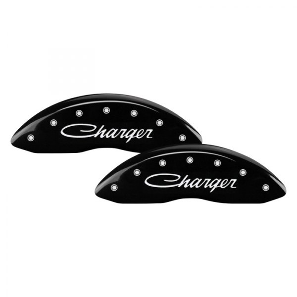 MGP® - Gloss Black Front Caliper Covers with Charger Cursive Engraving (Full Kit, 4 pcs)