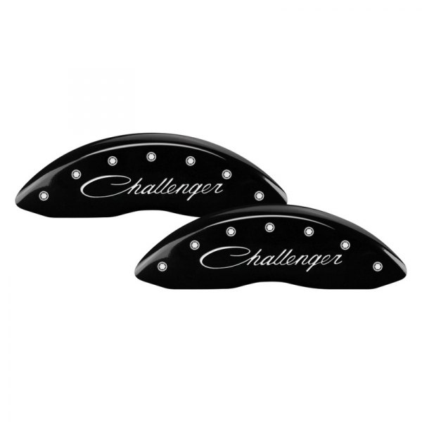 MGP® - Gloss Black Front Caliper Covers with Challenger Cursive Engraving (Full Kit, 4 pcs)