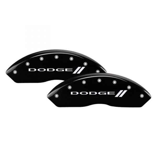 MGP® - Gloss Black Front Caliper Covers with Dodge and Stripes Engraving (Full Kit, 4 pcs)