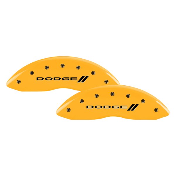 MGP® - Gloss Yellow Front Caliper Covers with Dodge and Stripes Engraving (Full Kit, 4 pcs)