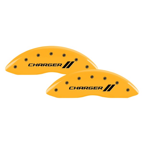 MGP® - Gloss Yellow Front Caliper Covers with Charger and Stripes Engraving (Full Kit, 4 pcs)