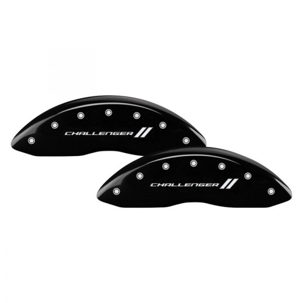 MGP® - Gloss Black Front Caliper Covers with Challenger and Stripes Engraving (Full Kit, 4 pcs)