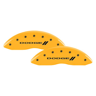 MGP® - Gloss Yellow Caliper Covers with Dodge and Stripes Engraving (Full Kit, 4 pcs)