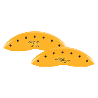 MGP® - Gloss Yellow Caliper Covers with RT Vintage Style Engraving (Full Kit, 4 pcs)