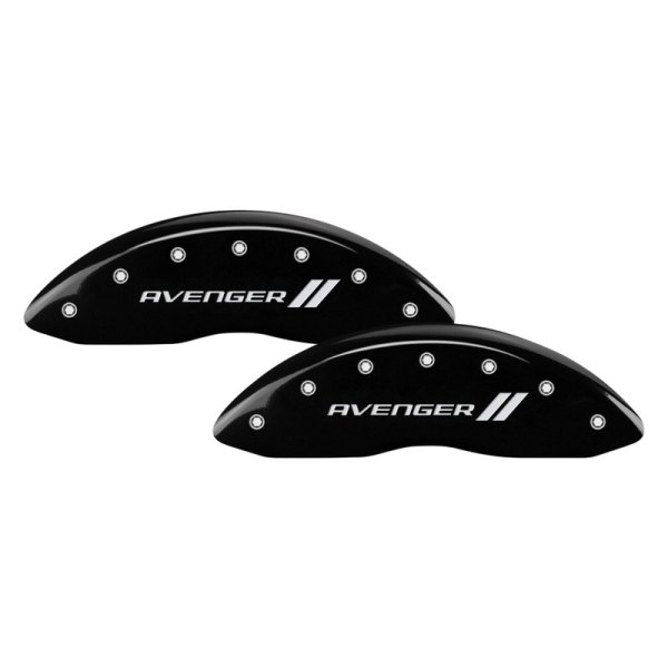 MGP® - Gloss Black Front Caliper Covers with Avenger and Stripes Engraving (Full Kit, 4 pcs)