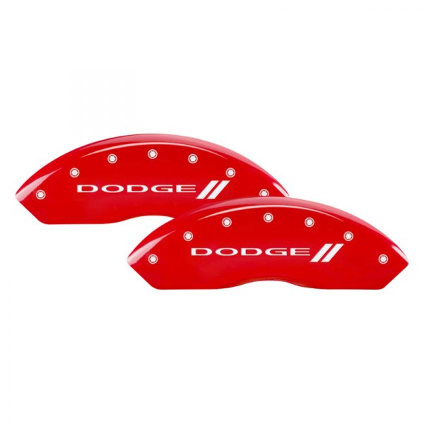 MGP® - Gloss Red Front Caliper Covers with Dodge and Stripes Engraving (Full Kit, 4 pcs)