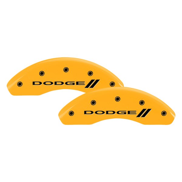 MGP® - Gloss Yellow Front Caliper Covers with Dodge and Stripes Engraving (Full Kit, 4 pcs)