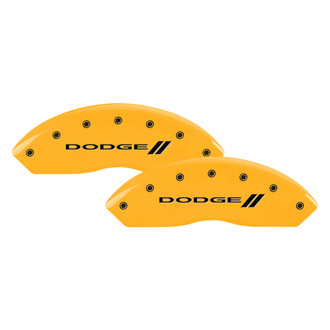 MGP® - Gloss Yellow Caliper Covers with Dodge and Stripes Engraving (Full Kit, 4 pcs)