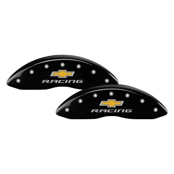 MGP® - Gloss Black Front Caliper Covers with Chevy Racing Engraving (Full Kit, 4 pcs)