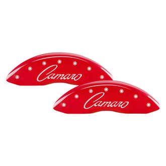 MGP® - Gloss Red Caliper Covers with Camaro Classic Cursive Engraving (Full Kit, 4 pcs)