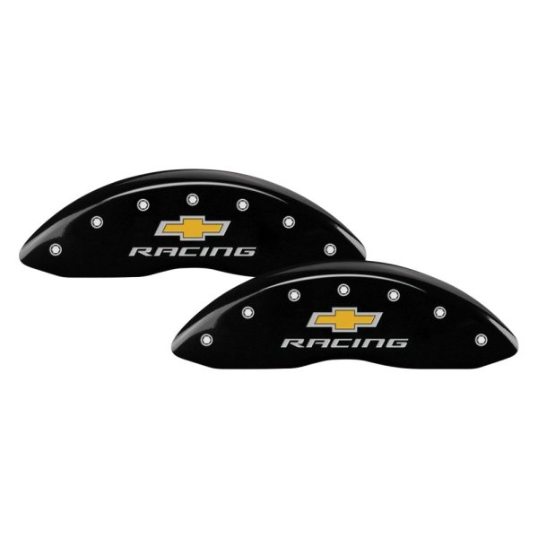 MGP® - Gloss Black Front Caliper Covers with Chevy Racing Engraving (Full Kit, 4 pcs)
