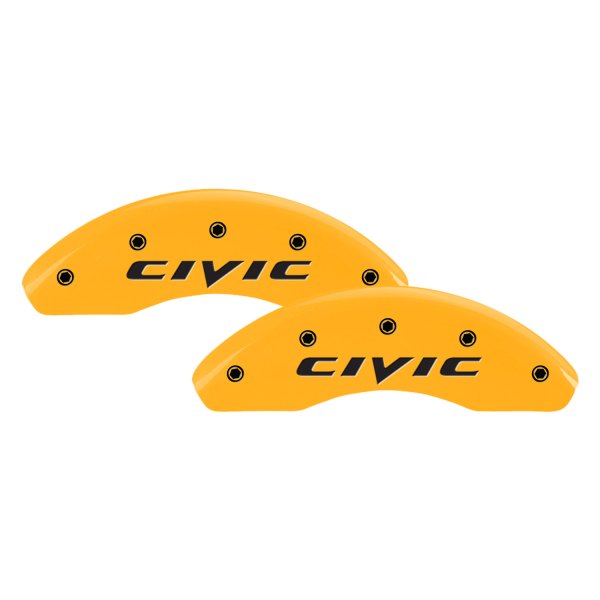 MGP® - Gloss Yellow Front Caliper Covers with Civic 2015 Engraving (Full Kit, 4 pcs)