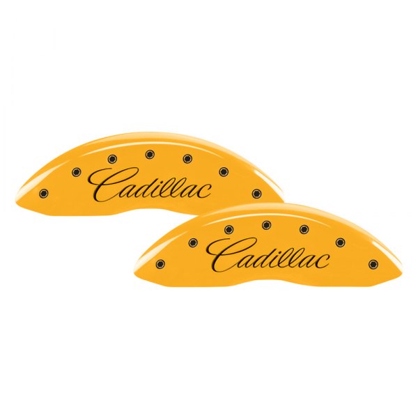 MGP® - Gloss Yellow Front Caliper Covers with Front Cadillac and Rear XLR Engraving (Full Kit, 4 pcs)