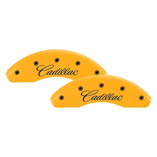MGP® - Gloss Yellow Front Caliper Covers with Front Cadillac and Rear ATS Engraving (Full Kit, 4 pcs)
