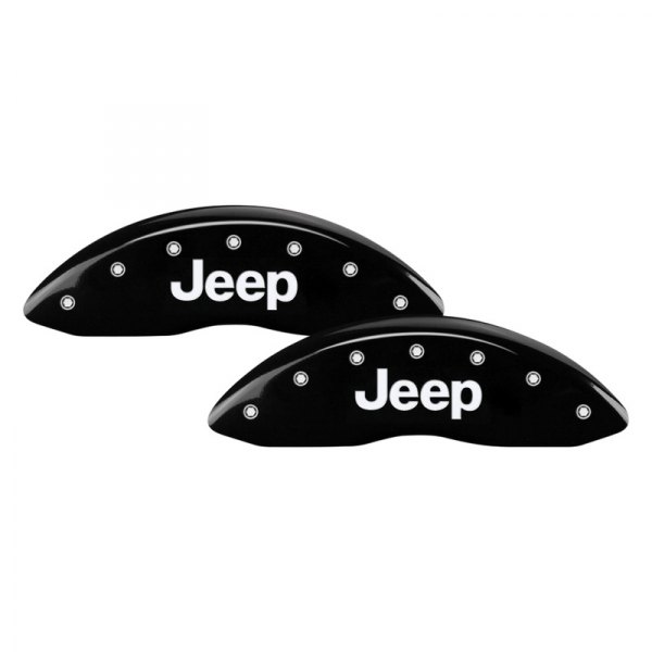 MGP® - Gloss Black Front Caliper Covers with Front JEEP and Rear Grill Logo Engraving (Full Kit, 4 pcs)