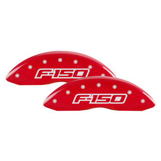 MGP® - Gloss Red Caliper Covers with Ford F-150 Logo Engraving from 2009 (Full Kit, 4 pcs)