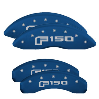 MGP® - Gloss Blue Caliper Covers with Ford F-150 Logo Engraving from 2015 (Full Kit, 4 pcs)