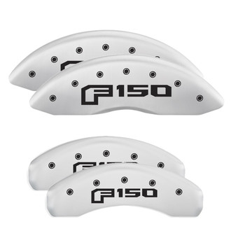 MGP® - Gloss White Caliper Covers with Ford F-150 Logo Engraving from 2015 (Full Kit, 4 pcs)