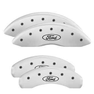 MGP® - Gloss White Caliper Covers with Ford Oval Logo Engraving (Full Kit, 4 pcs)
