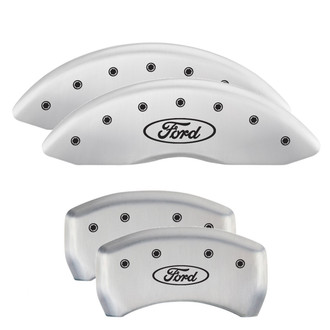 MGP® - Gloss White Caliper Covers with Ford Oval Logo Engraving (Full Kit, 4 pcs)