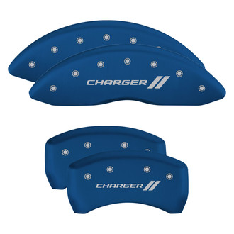 MGP® - Gloss Blue Caliper Covers with Charger and Stripes Engraving (Full Kit, 4 pcs)