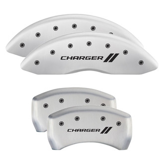 MGP® - Gloss White Caliper Covers with Charger and Stripes Engraving (Full Kit, 4 pcs)