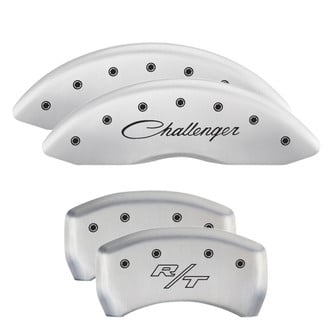 MGP® - Gloss White Caliper Covers with Challenger Cursive / RT Engraving (Full Kit, 4 pcs)