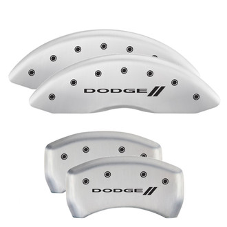 MGP® - Gloss White Caliper Covers with Dodge and Stripes Engraving (Full Kit, 4 pcs)