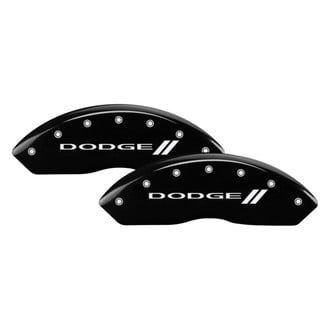 MGP® - Gloss Black Caliper Covers with Dodge and Stripes Engraving (Full Kit, 4 pcs)