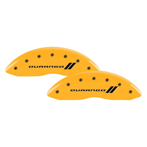 MGP® - Gloss Yellow Front Caliper Covers with Durango and Stripes Engraving (Full Kit, 4 pcs)