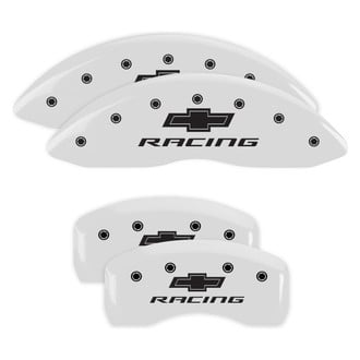 MGP® - Gloss White Caliper Covers with Chevy Racing Engraving (Full Kit, 4 pcs)