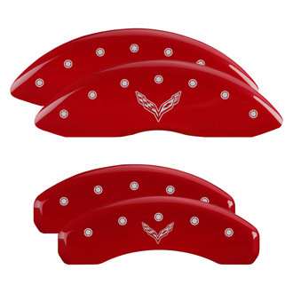 MGP® - Gloss Red Caliper Covers with V Emblem Corvette C7 Engraving (Full Kit, 4 pcs)