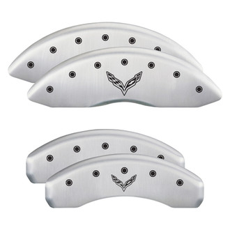 MGP® - Gloss White Caliper Covers with V Emblem Corvette C7 Engraving (Full Kit, 4 pcs)