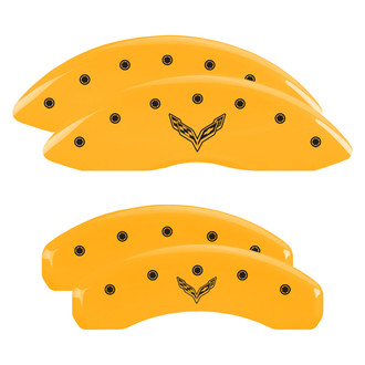 MGP® - Gloss Yellow Caliper Covers with V Emblem Corvette C7 Engraving (Full Kit, 4 pcs)