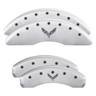 MGP® - Gloss White Caliper Covers with V Emblem Corvette C7 Engraving (Full Kit, 4 pcs)
