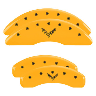 MGP® - Gloss Yellow Caliper Covers with V Emblem Corvette C7 Engraving (Full Kit, 4 pcs)