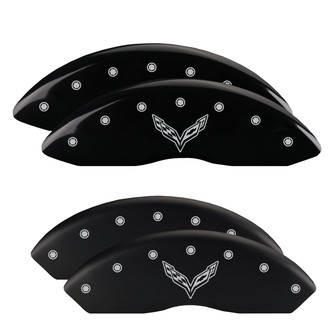 MGP® - Gloss Black Caliper Covers with V Emblem Corvette C7 Engraving (Full Kit, 4 pcs)