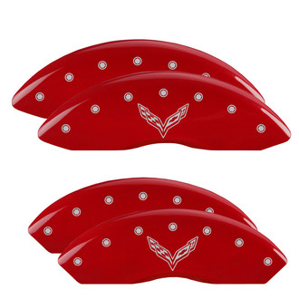 MGP® - Gloss Red Caliper Covers with V Emblem Corvette C7 Engraving (Full Kit, 4 pcs)