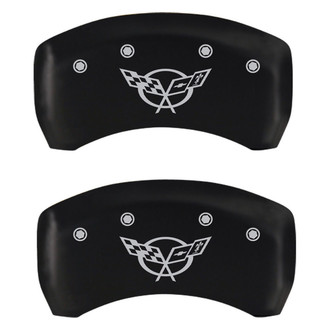 MGP® - Gloss Black Rear Caliper Covers with Corvette Flags Emblem C5 Engraving