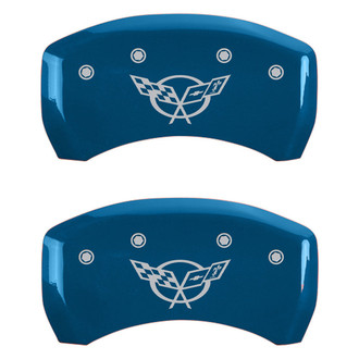 MGP® - Gloss Blue Rear Caliper Covers with Corvette Flags Emblem C5 Engraving