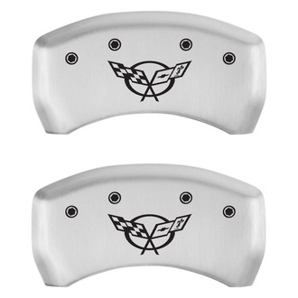 MGP® - Gloss White Rear Caliper Covers with Corvette Flags Emblem C5 Engraving