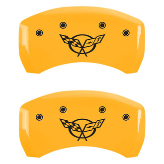 MGP® - Gloss Yellow Rear Caliper Covers with Corvette Flags Emblem C5 Engraving