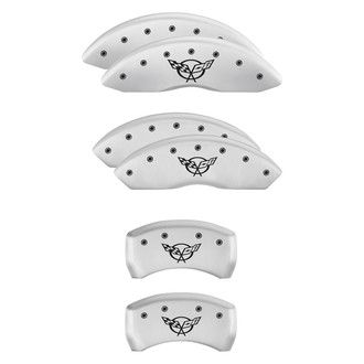 MGP® - Gloss White Caliper Covers with Corvette Flags Emblem C5 Engraving (Full Kit, 6 pcs)
