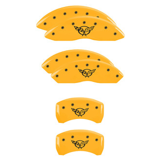 MGP® - Gloss Yellow Caliper Covers with Corvette Flags Emblem C5 Engraving (Full Kit, 6 pcs)