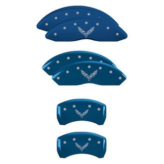MGP® - Gloss Blue Caliper Covers with V Emblem Corvette C7 Engraving (Full Kit, 6 pcs)