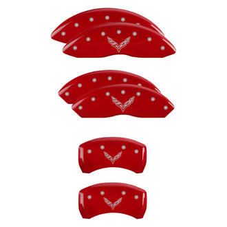 MGP® - Gloss Red Caliper Covers with V Emblem Corvette C7 Engraving (Full Kit, 6 pcs)