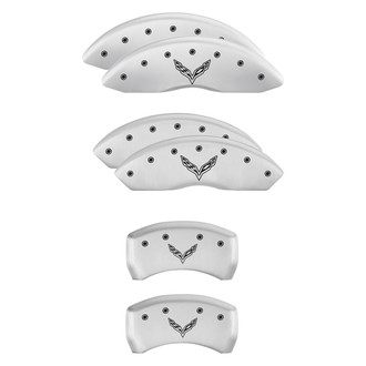 MGP® - Gloss White Caliper Covers with V Emblem Corvette C7 Engraving (Full Kit, 6 pcs)